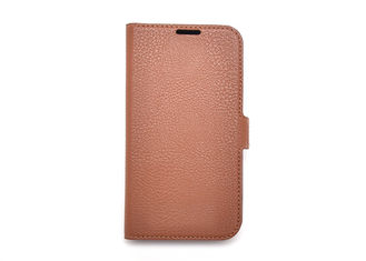 Simple Brown Leather Folio Phone Case With Rubber Coating Durable PC Shell