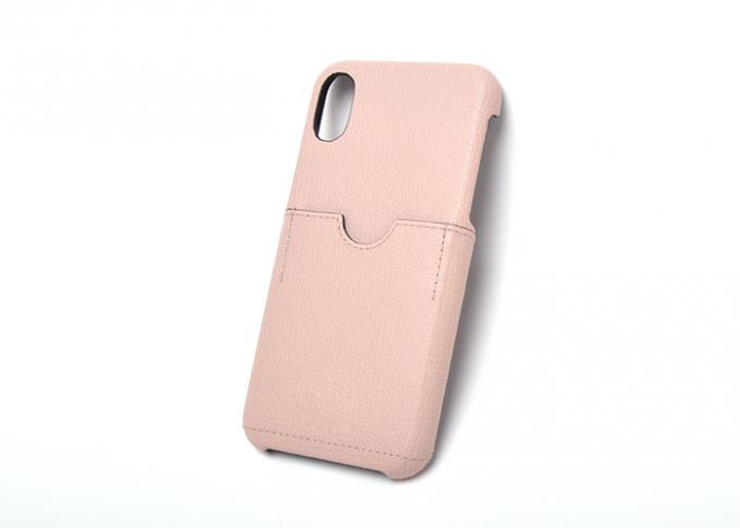 Pink Color Wrapped Protective Phone Cases , Leather Cell Phone Case With Card Slots
