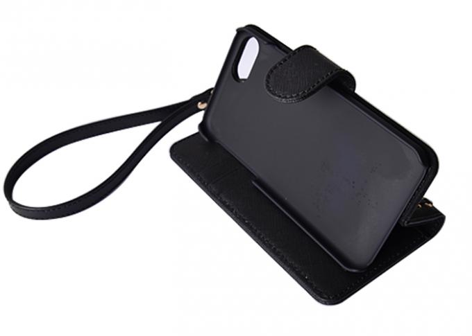Black Color Leather Mobile Phone Cases , Wallet Leather Phone Case Wifi Charging Compatible