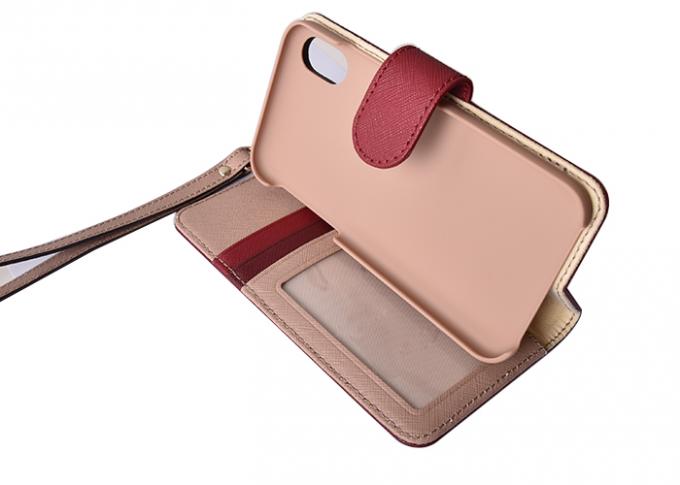 Red Color Wallet Leather Phone Case , iPhone Leather Folio Case Logo Printed