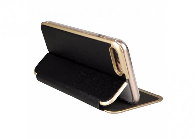 Gold Frame Type Leather Cell Phone Case , Slim Leather Case Plating Color TPU Shell