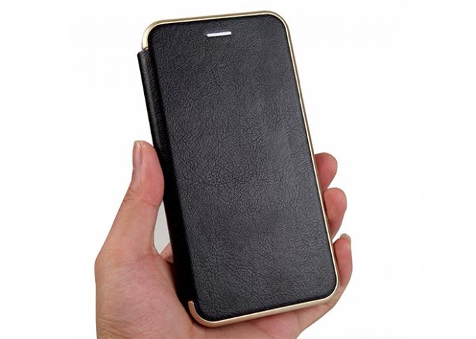 Gold Frame Type Leather Cell Phone Case , Slim Leather Case Plating Color TPU Shell