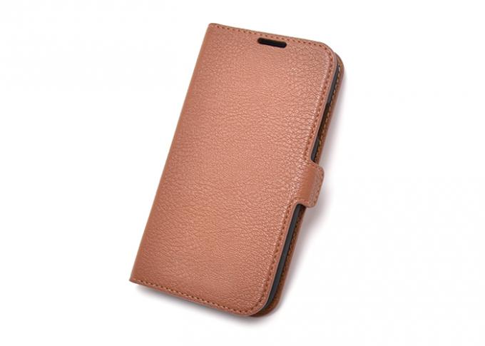 Simple Brown Leather Folio Phone Case With Rubber Coating Durable PC Shell